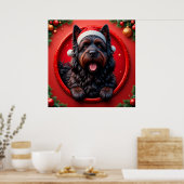 Hond in kerstmuts omringd door festieve Kerstmis Poster (Keuken)