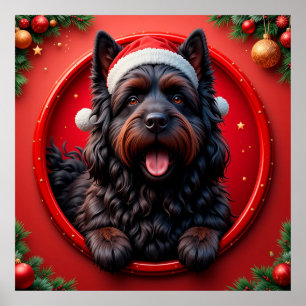 Hond in kerstmuts omringd door festieve Kerstmis Poster