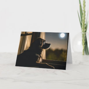 Hond in maanverlicht venster kaart