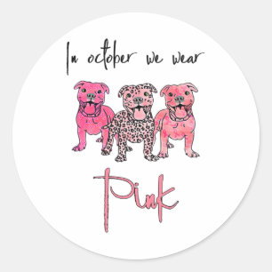 Hond In Oktober Draag We Roze Lint Borstkanker Ronde Sticker