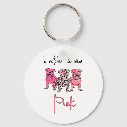 Hond In Oktober Draag We Roze Lint Borstkanker Sleutelhanger (Voorkant)