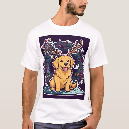 Hond in Rendier Gewei T-Shirt (Voorkant)