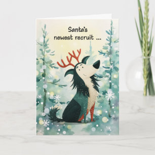 Hond in Rendierhoorns Grappig Kerstfeest Kaart