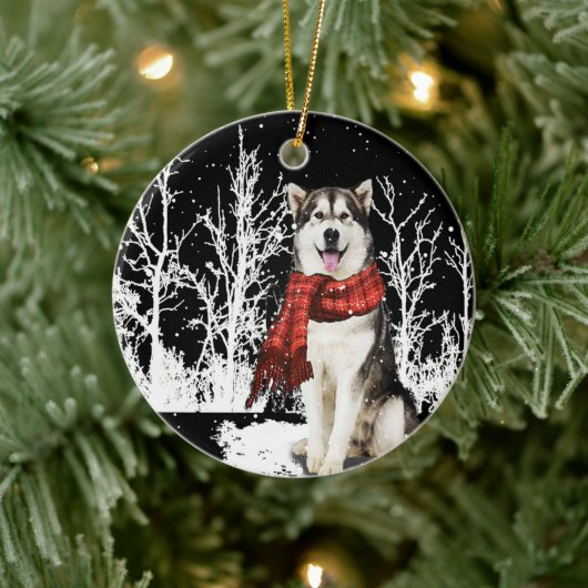 Hond in sneeuw Siberian Husky ijsschaap Keramisch Ornament (Boom)