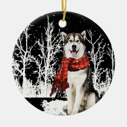 Hond in sneeuw Siberian Husky ijsschaap Keramisch Ornament (Voorkant)