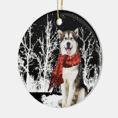 Hond in sneeuw Siberian Husky ijsschaap Keramisch Ornament (Links)
