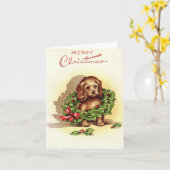 hond in Wreate kerstKaart Kaart (Gele Bloem)