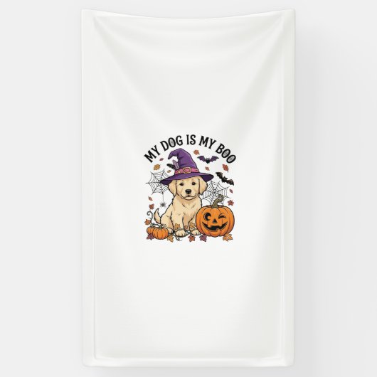 Hond Is Boo Halloween Heks Puppy Pompoen_1 Spandoek (Verticaal)