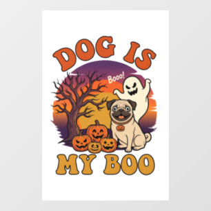 Hond Is Boo Halloween Pug Geest Pompoenen_1 Raamsticker