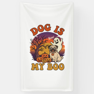 Hond Is Boo Halloween Pug Geest Pompoenen_1 Spandoek