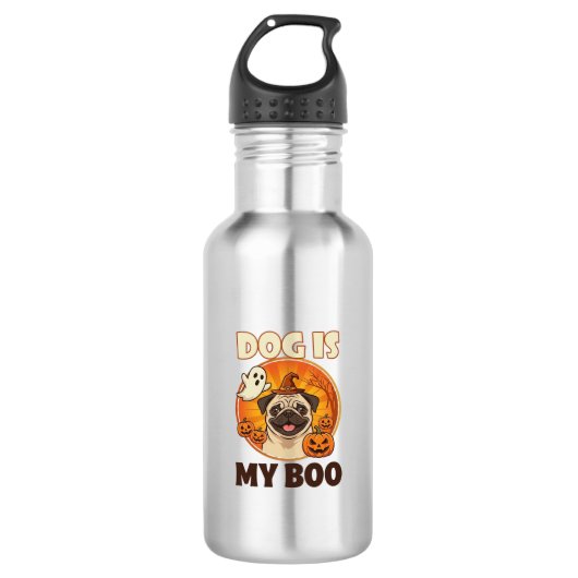 Hond Is Boo Pug Halloween Geest Pompoen Waterfles (Voorkant)
