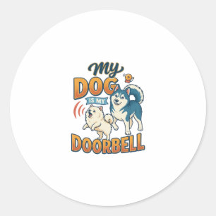 Hond Is Deurbel Blaffen Wit Blauw_1 Ronde Sticker