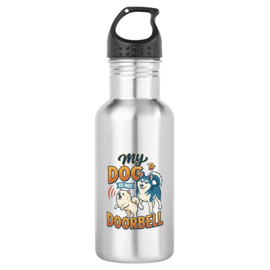 Hond Is Deurbel Blaffen Wit Blauw_1 Waterfles (Voorkant)
