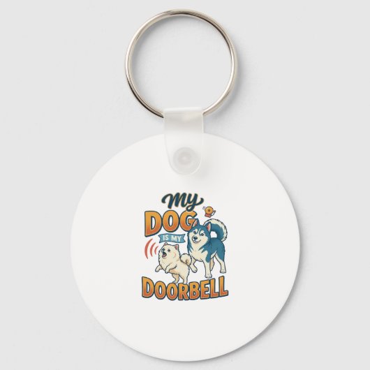 Hond Is Deurbel Blaffen Wit Blauwe_1 Sleutelhanger (Voorkant)