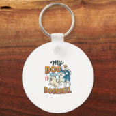 Hond Is Deurbel Blaffen Wit Blauwe_1 Sleutelhanger (Voorkant)