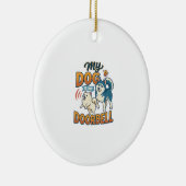 Hond Is Deurbel Blaffen Witte Blauwe_1 Keramisch Ornament (Rechts)