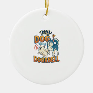 Hond Is Deurbel Blaffen Witte Blauwe_1 Keramisch Ornament