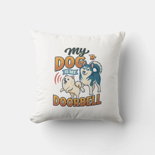 Hond Is Deurbel Blaffen Witte Blauwe_1 Kussen (Voorkant)