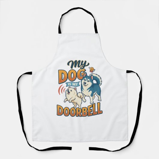 Hond Is Deurbel Blaffen Witte Blauwe_1 Schort (Voorkant)