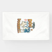Hond Is Deurbel Blaffen Witte Blauwe_1 Spandoek (Horizontaal)