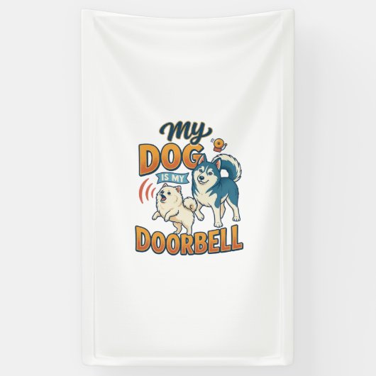 Hond Is Deurbel Blaffen Witte Blauwe_1 Spandoek (Verticaal)