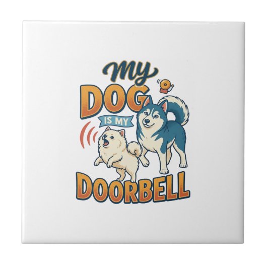 Hond Is Deurbel Blaffen Witte Blauwe_1 Tegeltje (Voorkant)