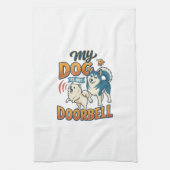 Hond Is Deurbel Blaffen Witte Blauwe_1 Theedoek (Verticaal)