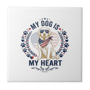 Hond Is Hart Amerikaanse Vlag Zonnebril_1 Tegeltje