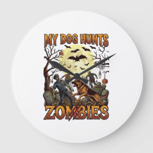 Hond Jaagt op Zombies Halloween Duitse Herdersmaan Grote Klok