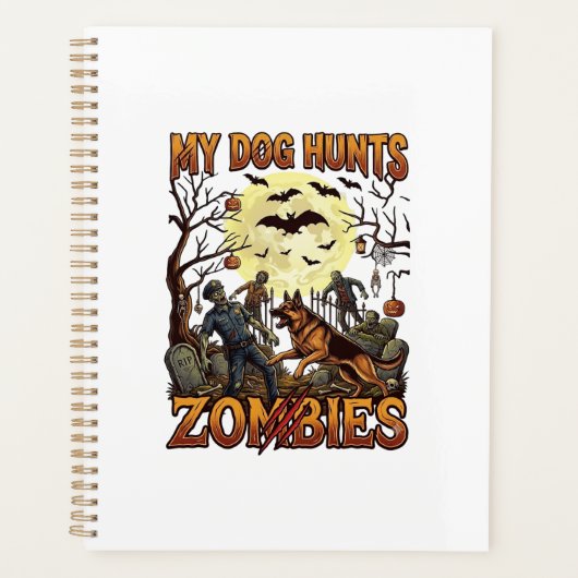 Hond Jaagt op Zombies Halloween Duitse Herdersmaan Planner (Voorkant)