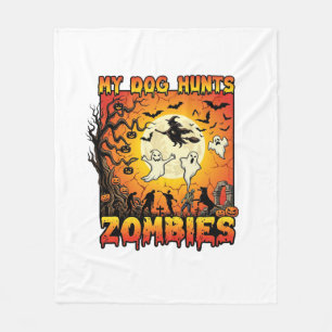 Hond Jaagt op Zombies Halloween Geesten Heks Maan Fleece Deken