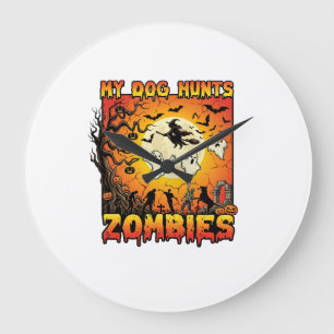 Hond Jaagt op Zombies Halloween Geesten Heks Maan Grote Klok