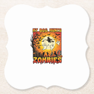 Hond Jaagt op Zombies Halloween Geesten Heks Maan Kartonnen Onderzetters