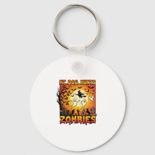 Hond Jaagt op Zombies Halloween Geesten Heks Maan Sleutelhanger