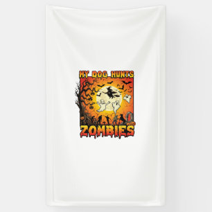 Hond Jaagt op Zombies Halloween Geesten Heks Maan Spandoek