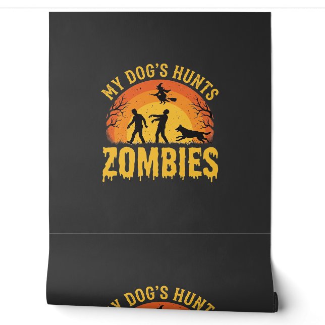 Hond Jaagt op Zombies Halloween-ontwerp Behang (Afrollen)