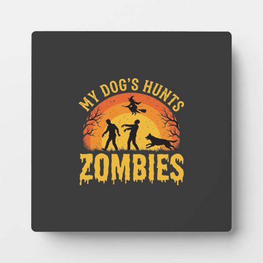 Hond Jaagt op Zombies Halloween-ontwerp Fotoplaat (Voorkant)