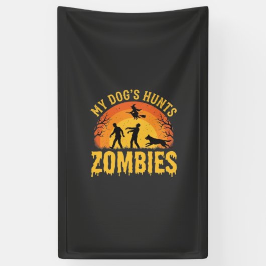 Hond Jaagt op Zombies Halloween-ontwerp Spandoek (Verticaal)