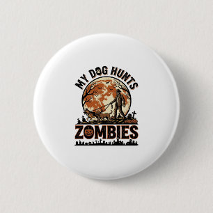 Hond Jaagt op Zombies Vintage Halloween Vectorontw Ronde Button 5,7 Cm