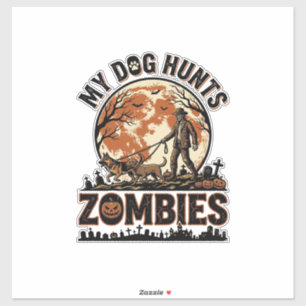 Hond Jaagt op Zombies Vintage Halloween Vectorontw Sticker