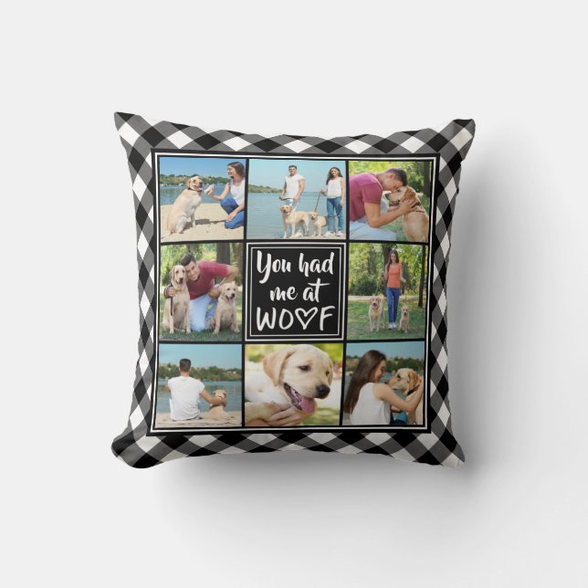 Hond | Je had me bij WOOF | 8 foto's Buffalo Check Kussen (Voorkant)