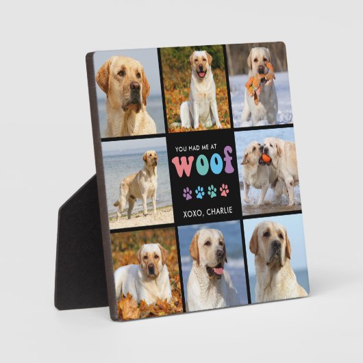 Hond je had me WOOF Custom 8 foto collage retro Fotoplaat (Voorkant)