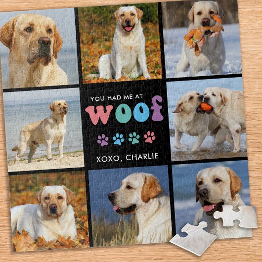 Hond je had me WOOF Custom 8 foto collage retro Legpuzzel