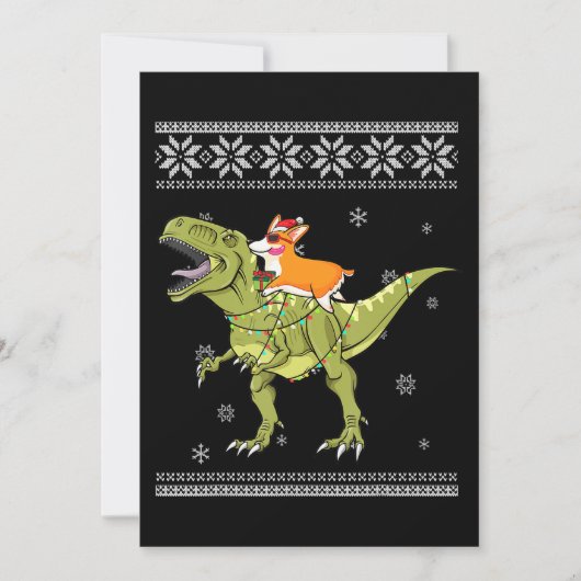 Hond Kado | Corgi rijdt T Rex Dinosaur Kerstmis Kaart (Voorkant)