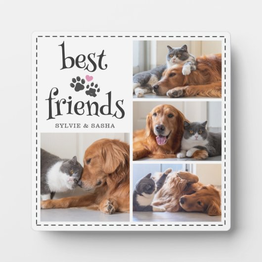 Hond Kat Beste Vrienden Pawprints 4 Foto's Aangepa Fotoplaat (Voorkant)