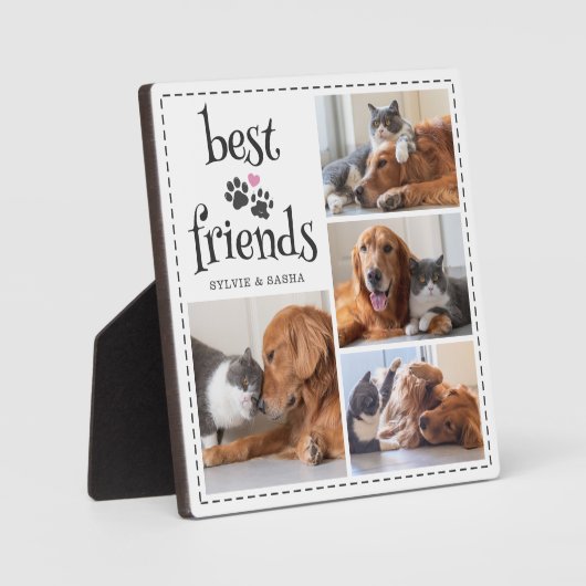 Hond Kat Beste Vrienden Pawprints 4 Foto's Aangepa Fotoplaat (Voorkant)