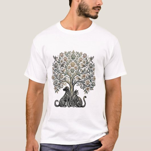 Hond Kat Boom des Levens T-shirt (Voorkant)