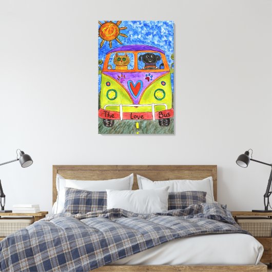 Hond & Kat Canvas 24 "x 36" (Insitu (Slaapkamer))