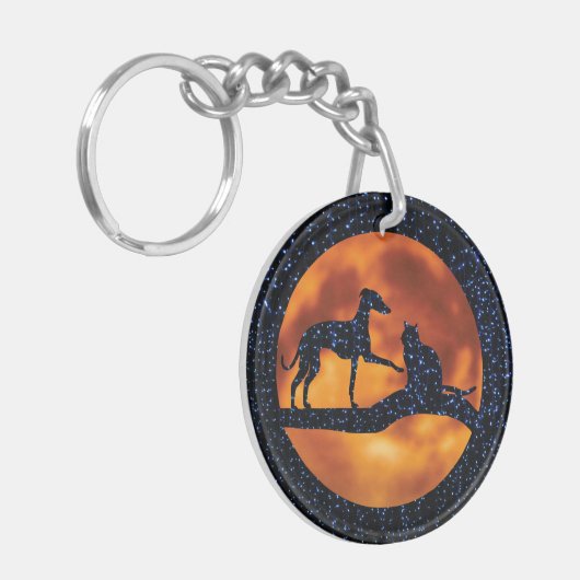 Hond, kat en maan sleutelhanger (Voorkant Links)