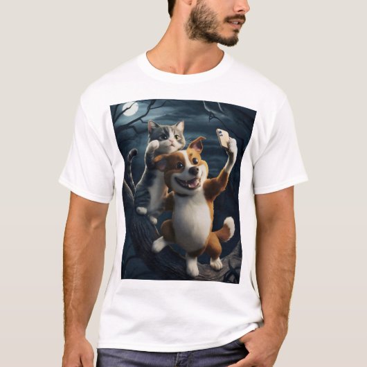 Hond, kat en selfie. t-shirt (Voorkant)